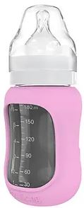 Mamadera Vidrio 180 ml boca ancha con funda de Silicona removible - Lina Sustentable, ropa Niño Chile, ropa de niño en oferta
