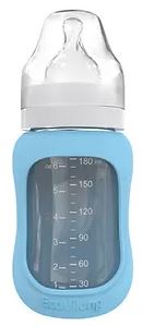Mamadera Vidrio 180 ml boca ancha con funda de Silicona removible - Lina Sustentable, ropa Niño Chile, ropa de niño en oferta