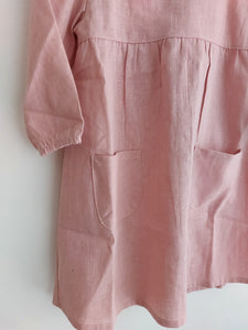 Vestido manga larga lino rosado - Lina Sustentable, ropa Niño Chile, ropa de niño en oferta