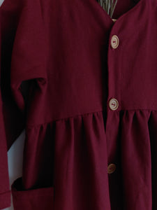 Vestido manga larga lino burdeo - Lina Sustentable, ropa Niño Chile, ropa de niño en oferta
