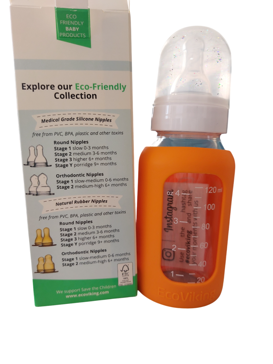 Mamadera Vidrio 120 ml boca estándar con funda de Silicona removible - Lina Sustentable, ropa Niño Chile, ropa de niño en oferta