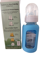 Mamadera Vidrio 120 ml boca estándar con funda de Silicona removible - Lina Sustentable, ropa Niño Chile, ropa de niño en oferta