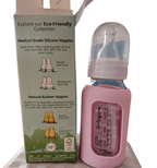 Mamadera Vidrio 120 ml boca estándar con funda de Silicona removible - Lina Sustentable, ropa Niño Chile, ropa de niño en oferta