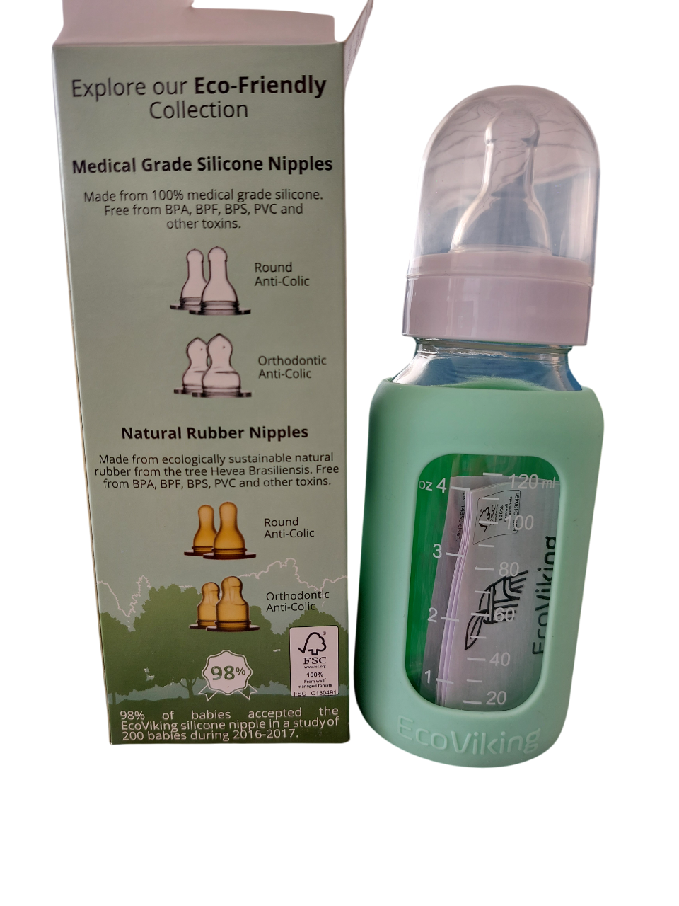 Mamadera Vidrio 120 ml boca estándar con funda de Silicona removible - Lina Sustentable, ropa Niño Chile, ropa de niño en oferta