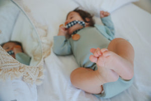 Conjunto body-panty bebé algodón verde agua - Lina Sustentable, ropa Niño Chile, ropa de niño en oferta
