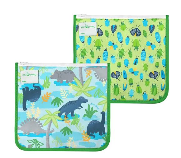 Pack de 2 Bolsas Reusable Colación / Snack Verde Dino