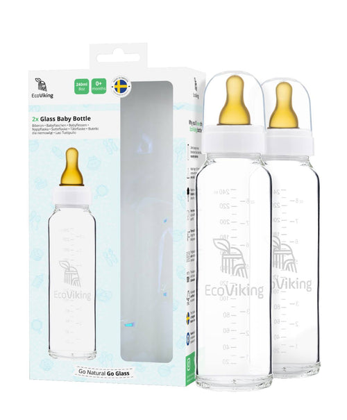 Pack mamadera Vidrio 240 ml boca estándar 2uni - Lina Sustentable, ropa Niño Chile, ropa de niño en oferta
