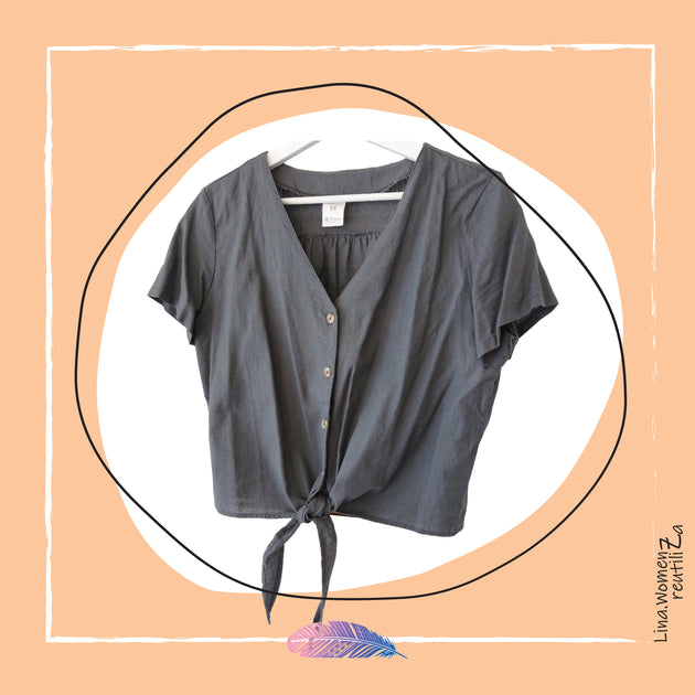 Blusa grafito con amarra - Lina Sustentable, ropa Niño Chile, ropa de niño en oferta