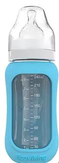 Mamadera Vidrio 240 ml boca ancha con funda de Silicona removible - Lina Sustentable, ropa Niño Chile, ropa de niño en oferta
