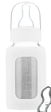 Mamadera Vidrio 120 ml boca estándar con funda de Silicona removible - Lina Sustentable, ropa Niño Chile, ropa de niño en oferta