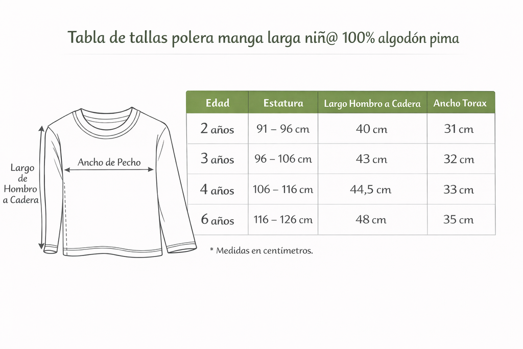 Polera Manga Larga Algodón Pima 100% Orgánico Chungungo