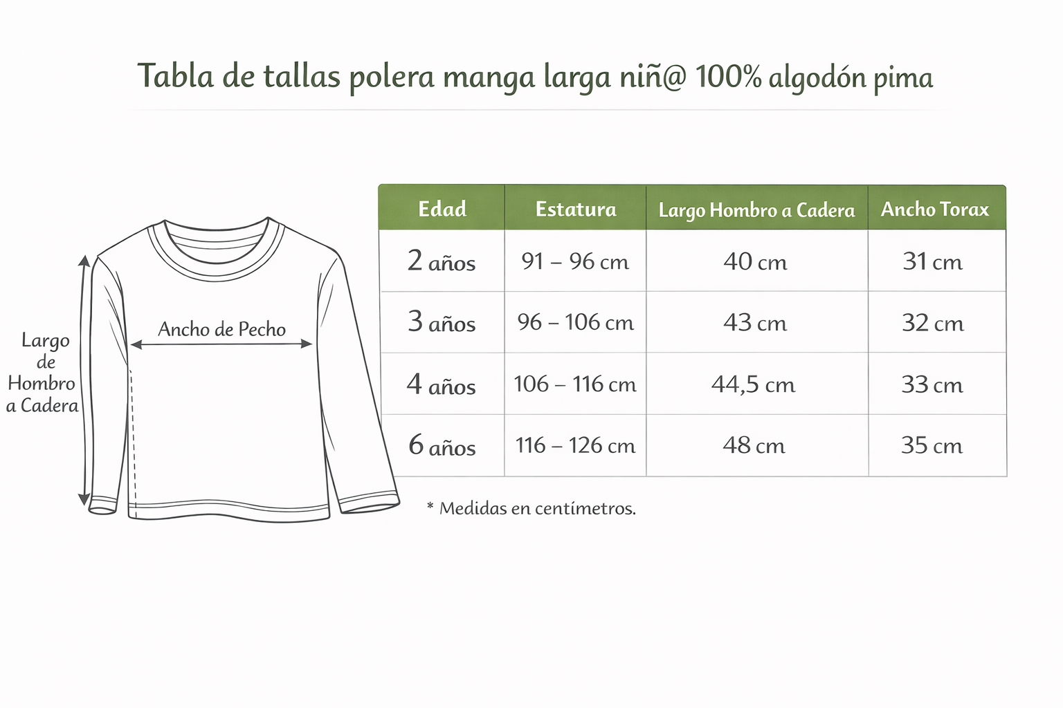 Polera Manga Larga Algodón Pima 100% Orgánico Chungungo