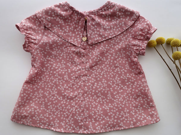 Blusa manga corta floreado rosa - Lina Sustentable, ropa Niño Chile, ropa de niño en oferta