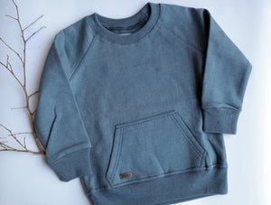 Polerón canguro algodón azul grisáceo - Lina Sustentable, ropa Niño Chile, ropa de niño en oferta