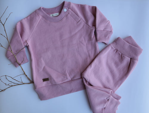 Conjunto buzo bebé algodón rosado - Lina Sustentable, ropa Niño Chile, ropa de niño en oferta