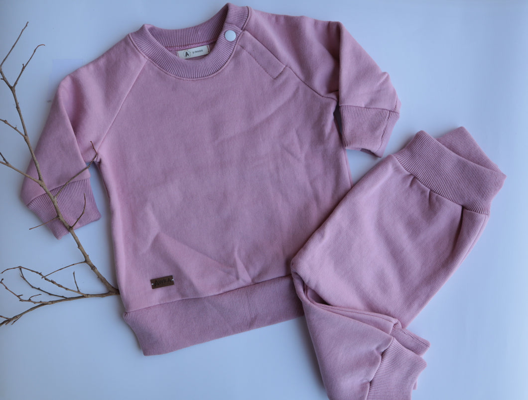 Conjunto buzo bebé algodón rosado - Lina Sustentable, ropa Niño Chile, ropa de niño en oferta