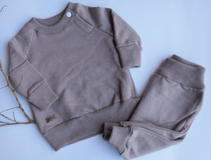 Conjunto buzo bebé algodón café - Lina Sustentable, ropa Niño Chile, ropa de niño en oferta