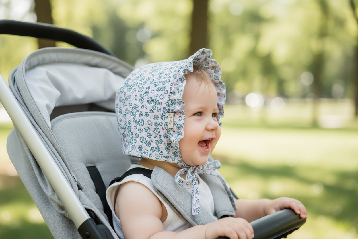 Capota gorro flores - Lina Sustentable, ropa Niño Chile, ropa de niño en oferta