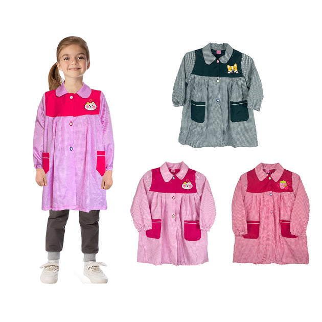 Delantal cuadrillé niña con bordado - Lina Sustentable, ropa Niño Chile, ropa de niño en oferta