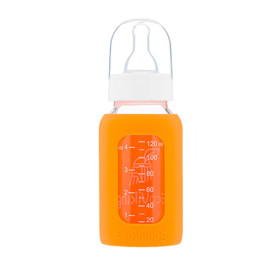 Mamadera Vidrio 120 ml boca estándar con funda de Silicona removible - Lina Sustentable, ropa Niño Chile, ropa de niño en oferta