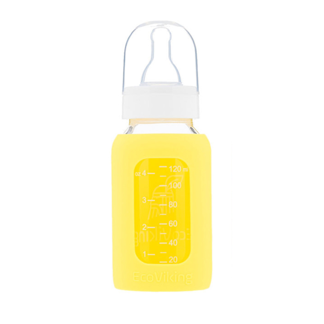 Mamadera Vidrio 120 ml boca estándar con funda de Silicona removible - Lina Sustentable, ropa Niño Chile, ropa de niño en oferta