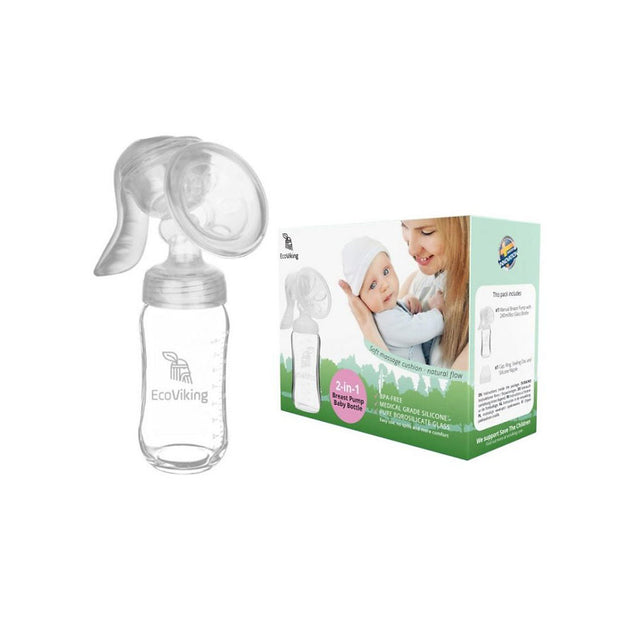 Extractor sacaleche manual con mamadera de vidrio 240ml - Lina Sustentable, ropa Niño Chile, ropa de niño en oferta