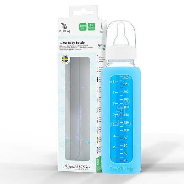 Mamadera Vidrio 240 ml boca estándar con funda de Silicona removible - Lina Sustentable, ropa Niño Chile, ropa de niño en oferta