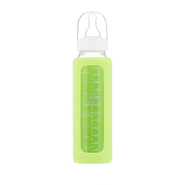 Mamadera Vidrio 240 ml boca estándar con funda de Silicona removible - Lina Sustentable, ropa Niño Chile, ropa de niño en oferta