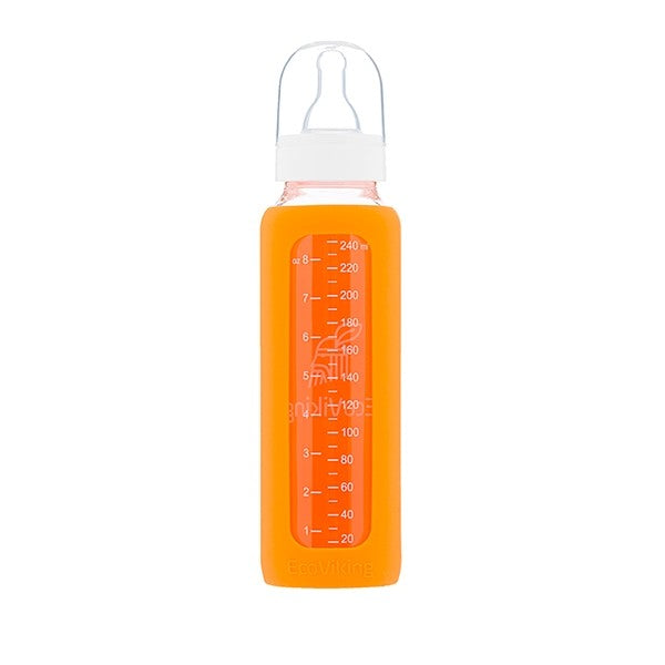 Mamadera Vidrio 240 ml boca estándar con funda de Silicona removible - Lina Sustentable, ropa Niño Chile, ropa de niño en oferta