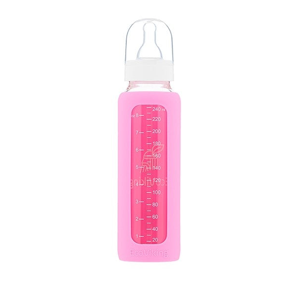 Mamadera Vidrio 240 ml boca estándar con funda de Silicona removible - Lina Sustentable, ropa Niño Chile, ropa de niño en oferta