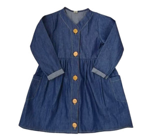 Vestido manga larga lino y mezclilla ( varios colores) - Lina Sustentable, ropa Niño Chile, ropa de niño en oferta