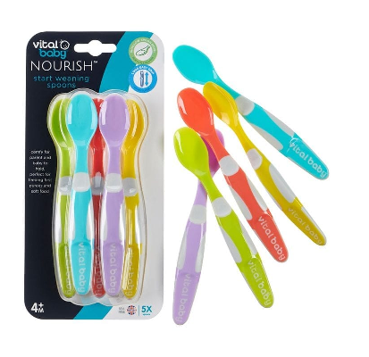 Pack cucharas destete punta suave 5uni - Lina Sustentable, ropa Niño Chile, ropa de niño en oferta